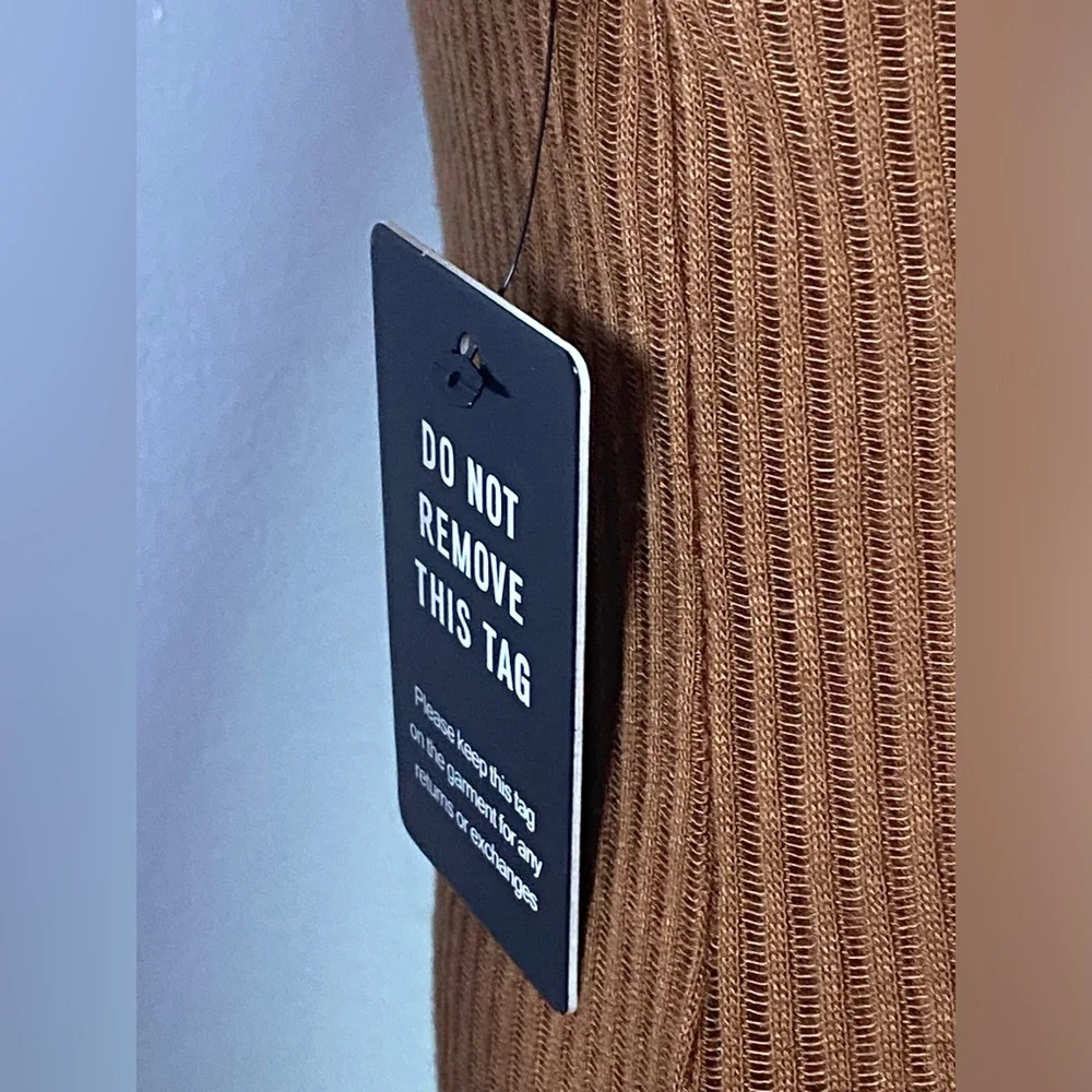 Express Faux Brown Button Down Ribbed Knit Midi Cardigan Dress SKU0199 - Picture 6 of 9